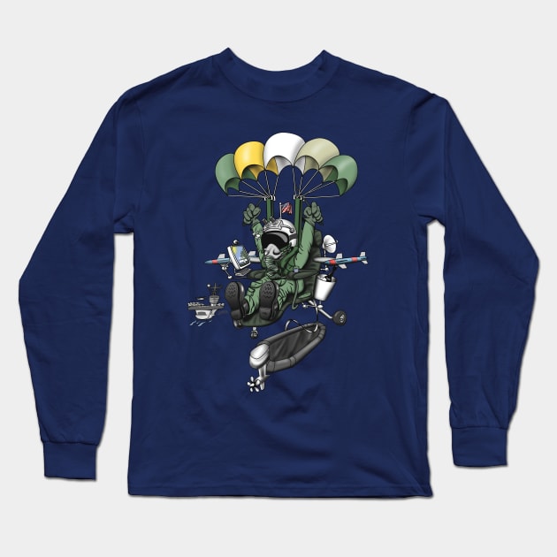 Naval Aviation Life Support Systems (ALSS) Parachute Rigger Cartoon Long Sleeve T-Shirt by hobrath